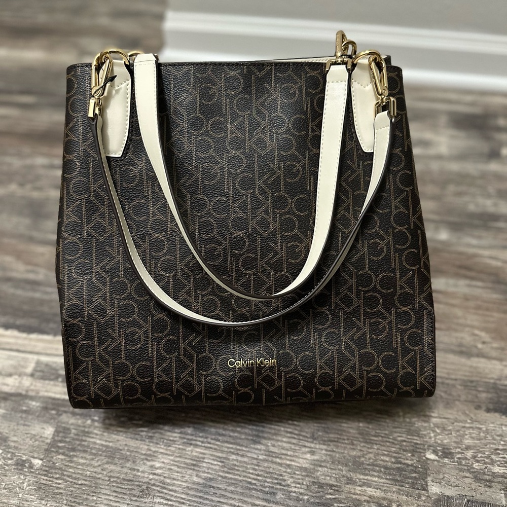 Calvin Klein Brown Cream Logo Tote Bag